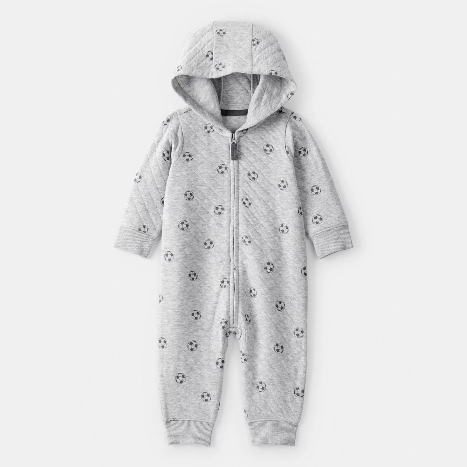 Baby Carter's Soccer Quilted Long-Sleeve Hooded Jumpsuit, Boy's, Size: 18 Months, Gray | Kohl's
