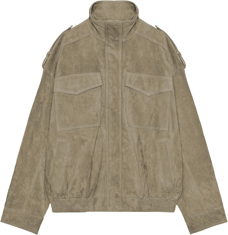 Keeliya Womens Faux Suede Leather Jackets Zipper Lapel Long Sleeve Bomber Jackets Oversized Blaze... | Amazon (US)