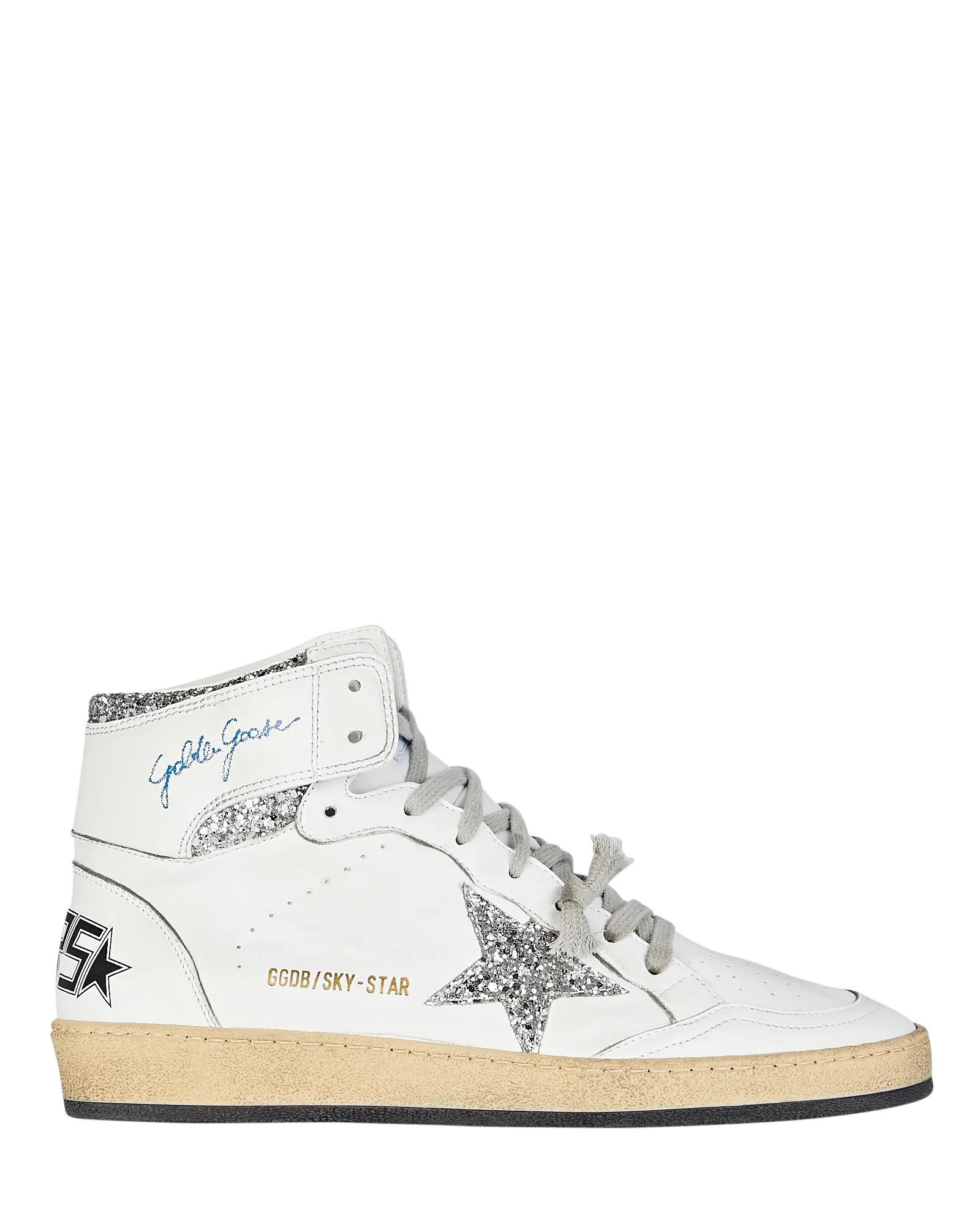 Golden Goose Sky Star Leather High-Top Sneakers, White 38 | INTERMIX