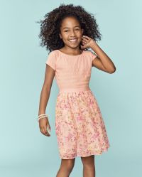 Girls Floral Knit To Woven Dress - petal purple | The Children's Place