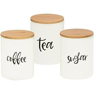 Kitchen Sugar Container Set Ceramic Food Storage Jars with Airtight Bamboo Lid 3 Food Storage Con... | Amazon (US)