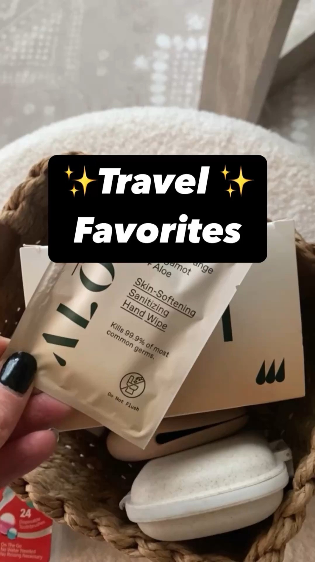 Travel minis. 
Hand sanitizer. 
Mini soap sheets.  
Pill organizer.   
Mini toothbrush.  
Mini wipes. 

#LTKSeasonal #LTKTravel #LTKU