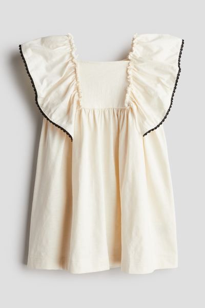 Butterfly-sleeved Jersey Dress - Square Neckline - Short sleeve - Cream - Kids | H&M US | H&M (US + CA)