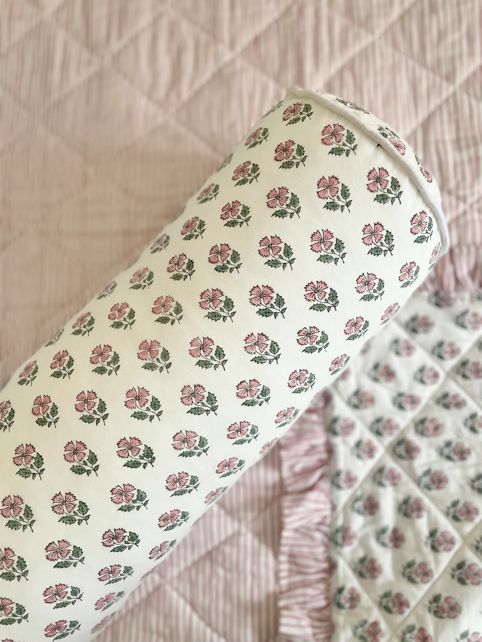 Floral Blockprint Bolster Cushion | Etsy (US)