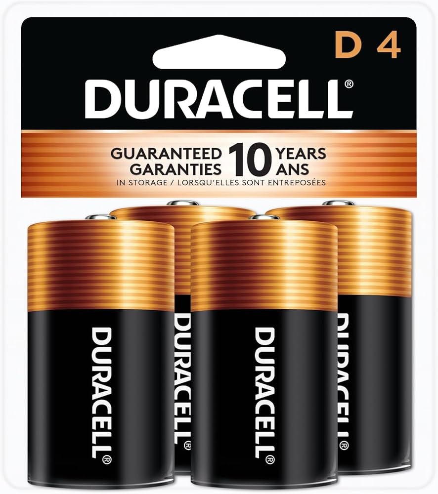 Duracell Coppertop D Batteries, 4 Count Pack, D Battery with Long-lasting Power, All-Purpose Alka... | Amazon (US)