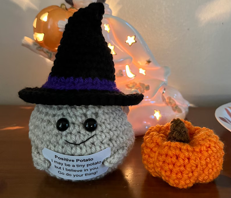 Crocheted Positive Potato With Removable Witch Hat and Pumpkin - Etsy | Etsy (US)