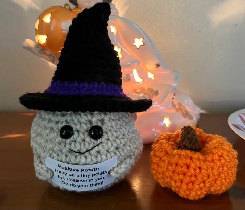 Crocheted Positive Potato With Removable Witch Hat and Pumpkin - Etsy | Etsy (US)