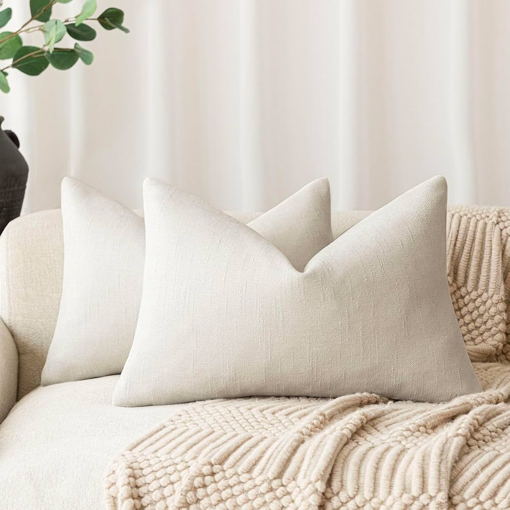 Foindtower Pack of 2 Soft Textured Throw Decorative Pillow Covers Lumbar Accent Solid Cushion Cov... | Amazon (US)