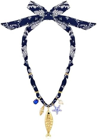 CLASSYZINT Gold Fish Necklace Blue Bead Necklace Boho Ocean Necklace Summer Jewelry for Women | Amazon (US)