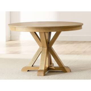 Rylie Light Brown Wood Trestle Dining Table Seats-4 | The Home Depot