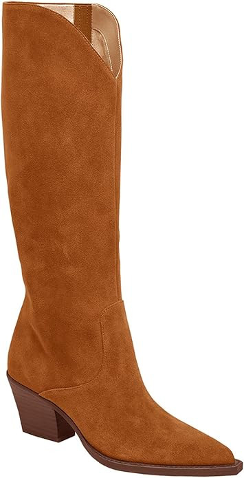 Coutgo Womens Wide Calf Cowboy Boots Suede Knee High Chunky Heel Pointed Toe Western Cowgirl Boot... | Amazon (US)