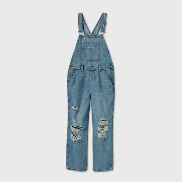 Women's Oversized Distressed Overalls - Wild Fable™ Medium Wash | Target