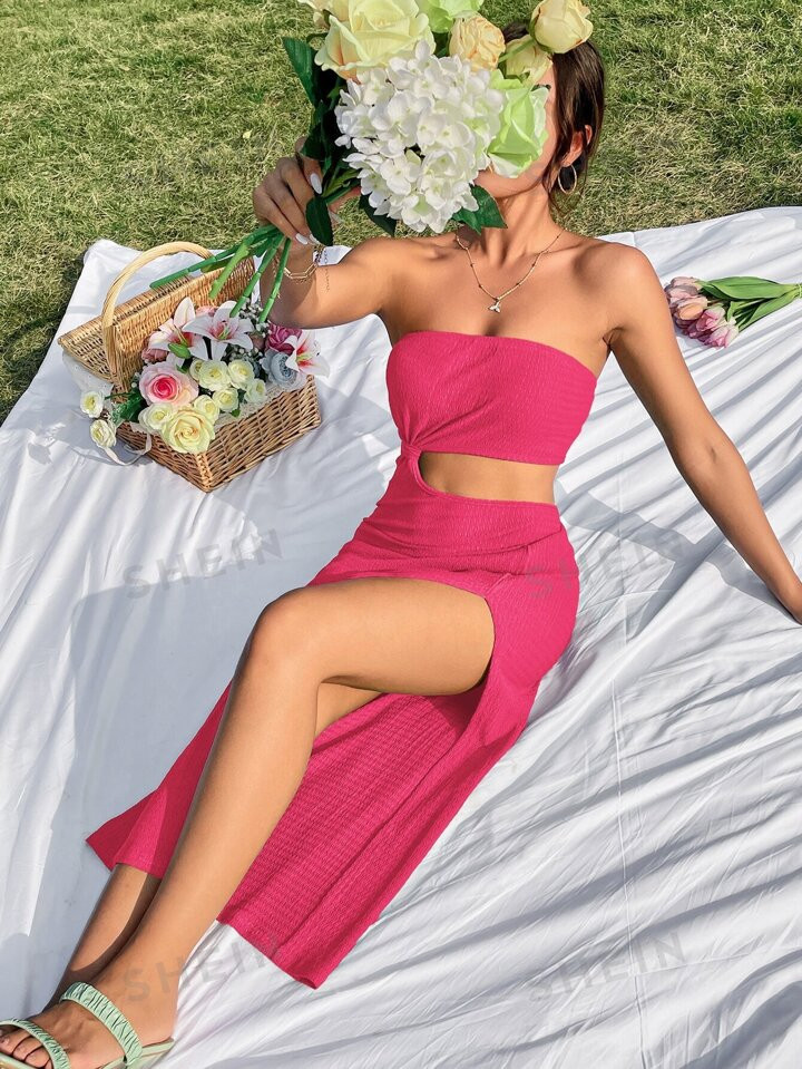 SHEIN WYWH Cut Out Split Thigh Tube Dress | SHEIN