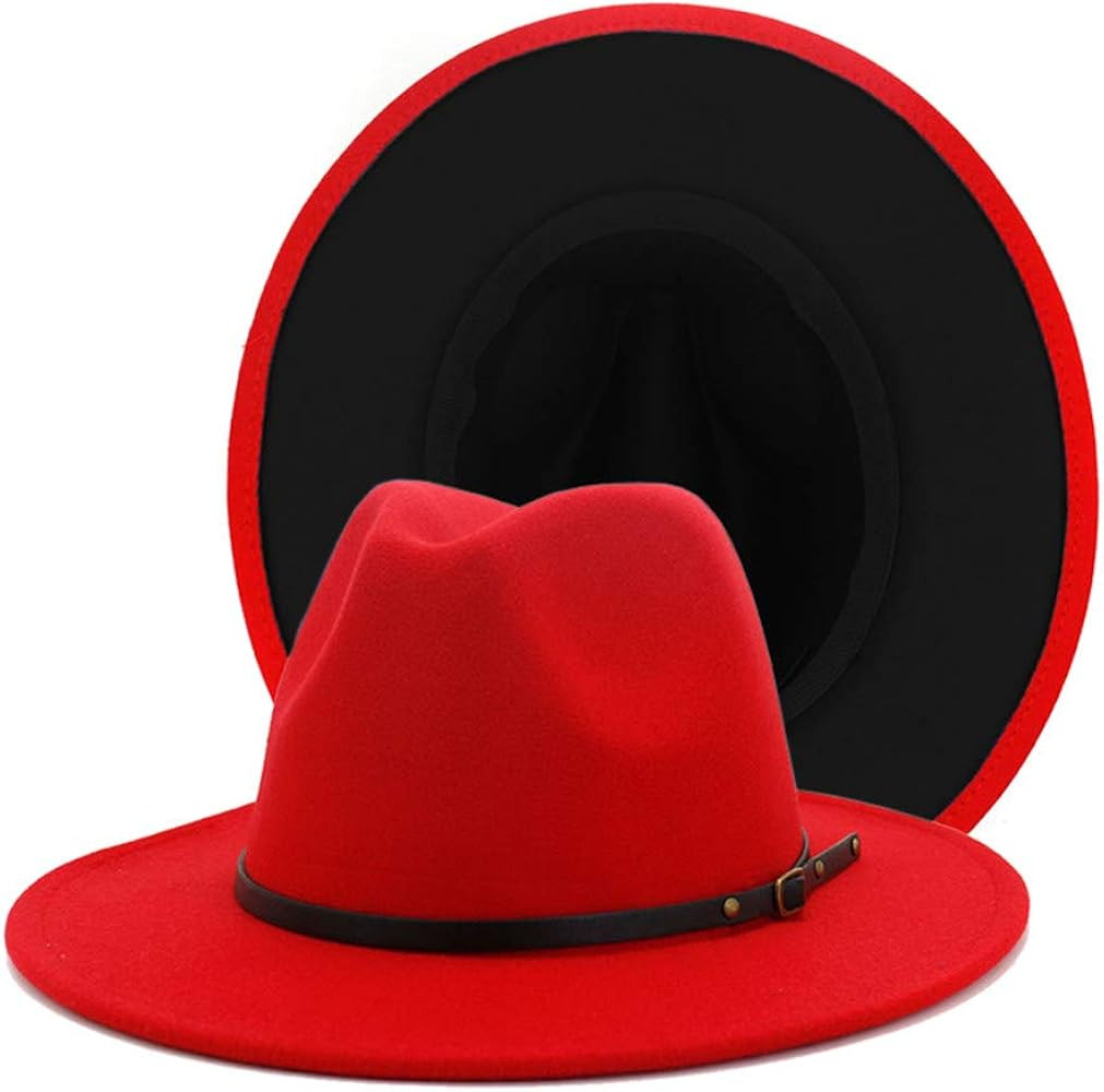 Gossifan Fedora Hats for Women Wide Brim Two Tone Felt Panama Hat with Belt-Buckle | Amazon (US)