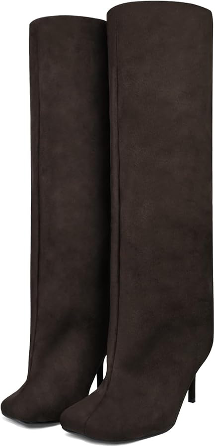 Women's Knee High Boots for Women Wide Calf Square Toe Kitten Heels Tall Boots Pull On Slouchy Lo... | Amazon (US)