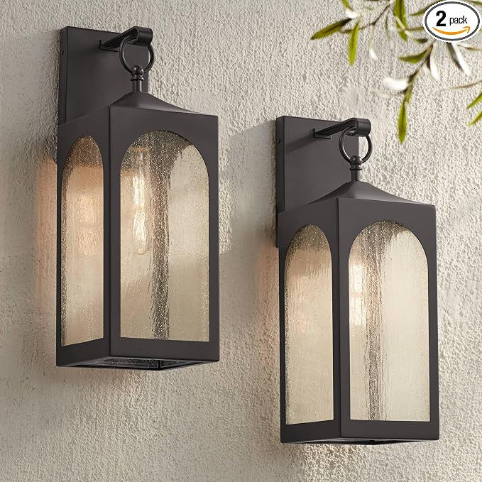Possini Euro Design Tyne Modern Outdoor Wall Light Fixtures Set of 2 Bronze Metal Lantern Frame 2... | Amazon (US)
