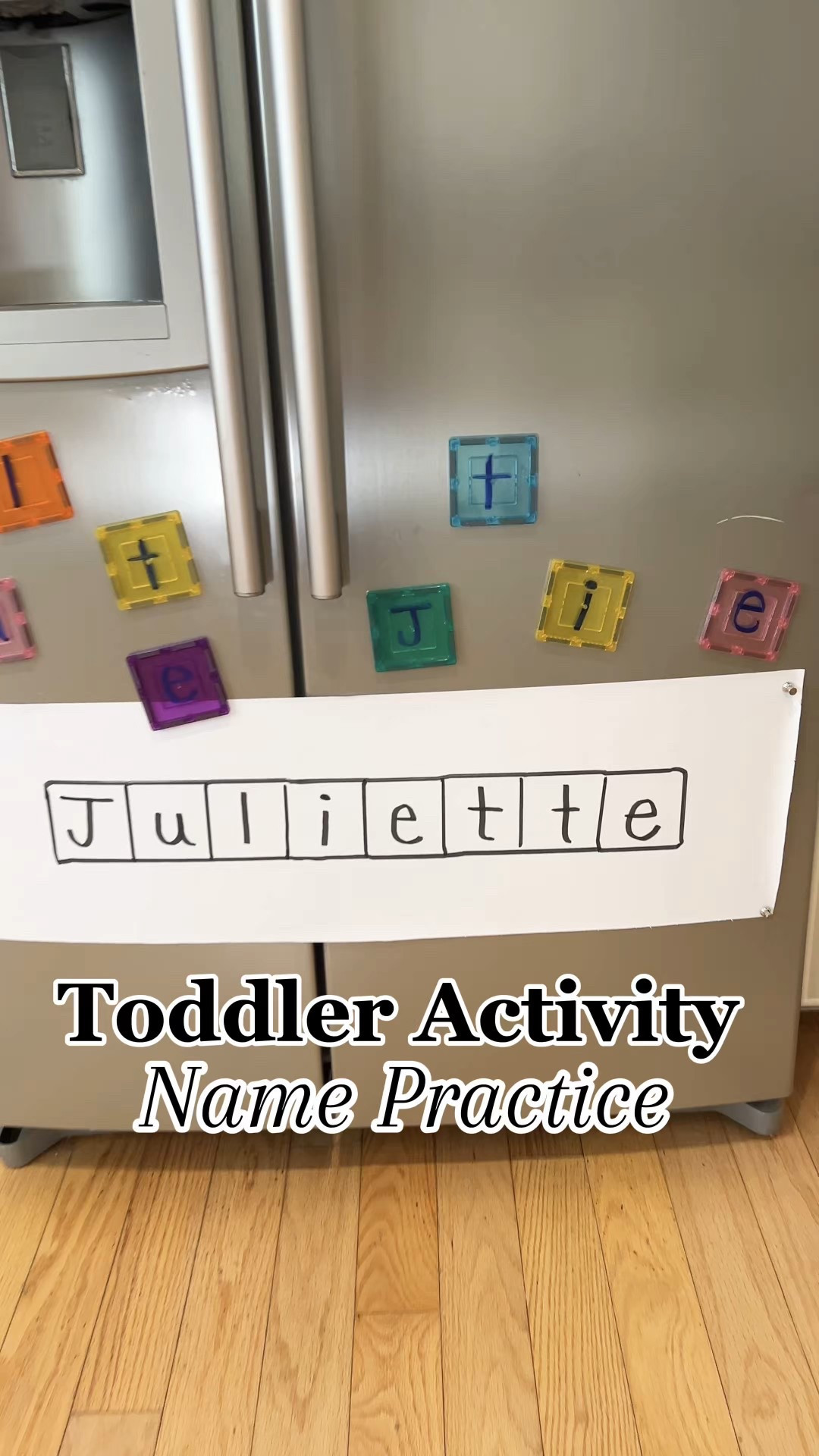 Comment NAME and I’ll DM you everything I used for this activity 💌✨

Learning her name just got a whole lot more fun 🥰

I taped white butcher paper to the fridge, traced her magnetic blocks to spell her name, and wrote the letters on each block with a whiteboard marker. Then she matched the letters right on top and put her name in order!

Simple ✔️
Hands-on ✔️
So much learning through play 💛

Such an easy way to practice:
✨ Letter recognition
🔤 Name spelling
✋ Fine motor skills

Save this for later and try it with your little one! 💕

#LTKKids #LTKmomlife #LTKstorytime