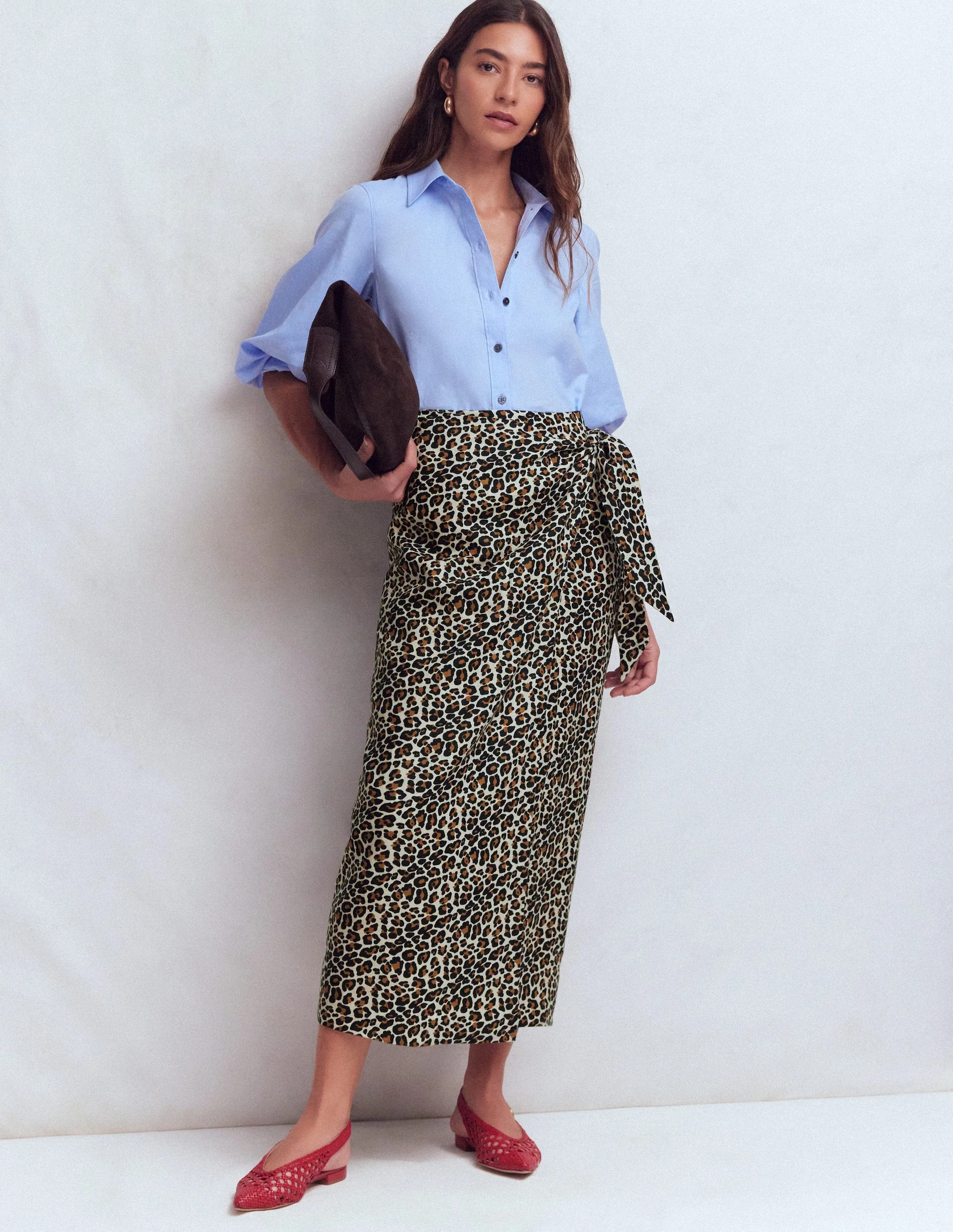 Dimitra Linen Column Skirt-Almond Milk, Cheetah Pop | Boden (US)