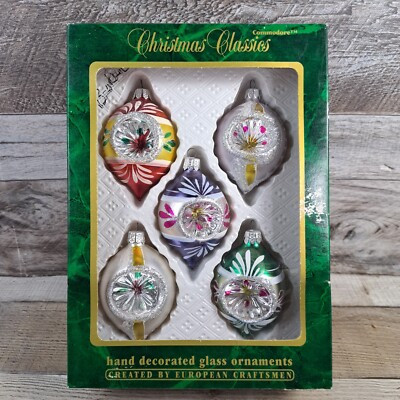 Commodore Christmas Classics Multicolor Indent Teardrop Glass Ornaments Set Of 5 | eBay US