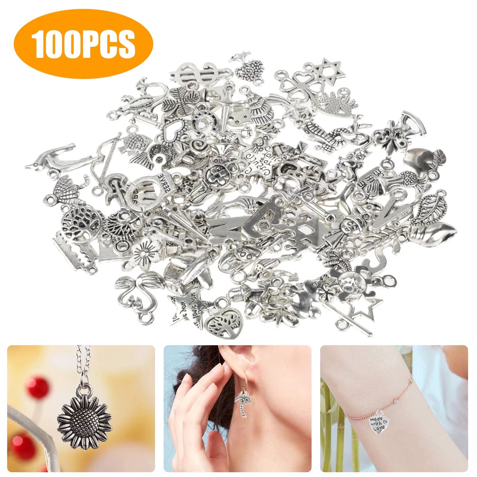 100pcs Wholesale Bulk Lots Jewelry Making Silver Charms, EEEkit Mixed Tibetan Silver Alloy Charms... | Walmart (US)