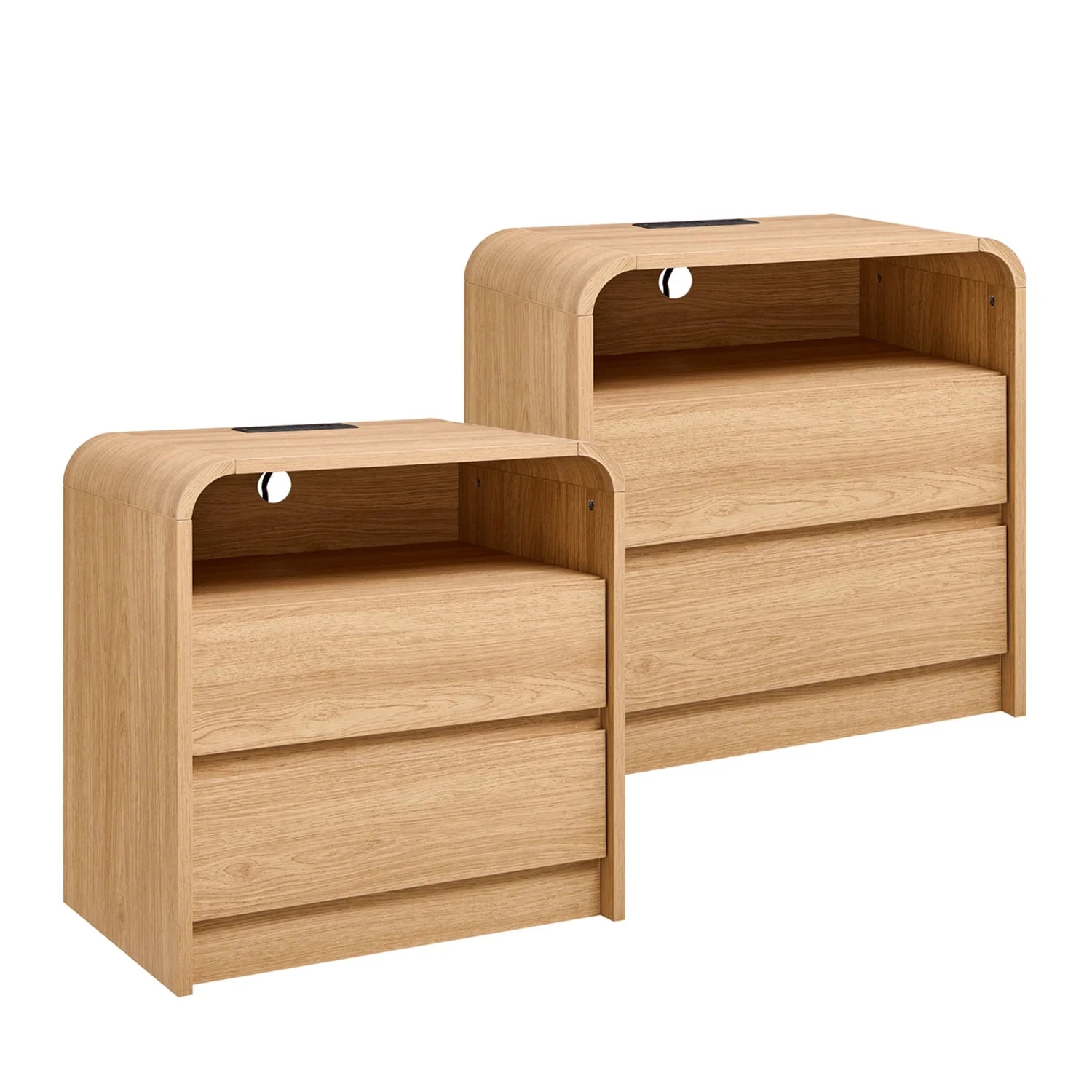 wow97e Modern Nightstand Set of 2, Bedside Table w/2 Drawers and Charging Station, Curved Profile... | Walmart (US)