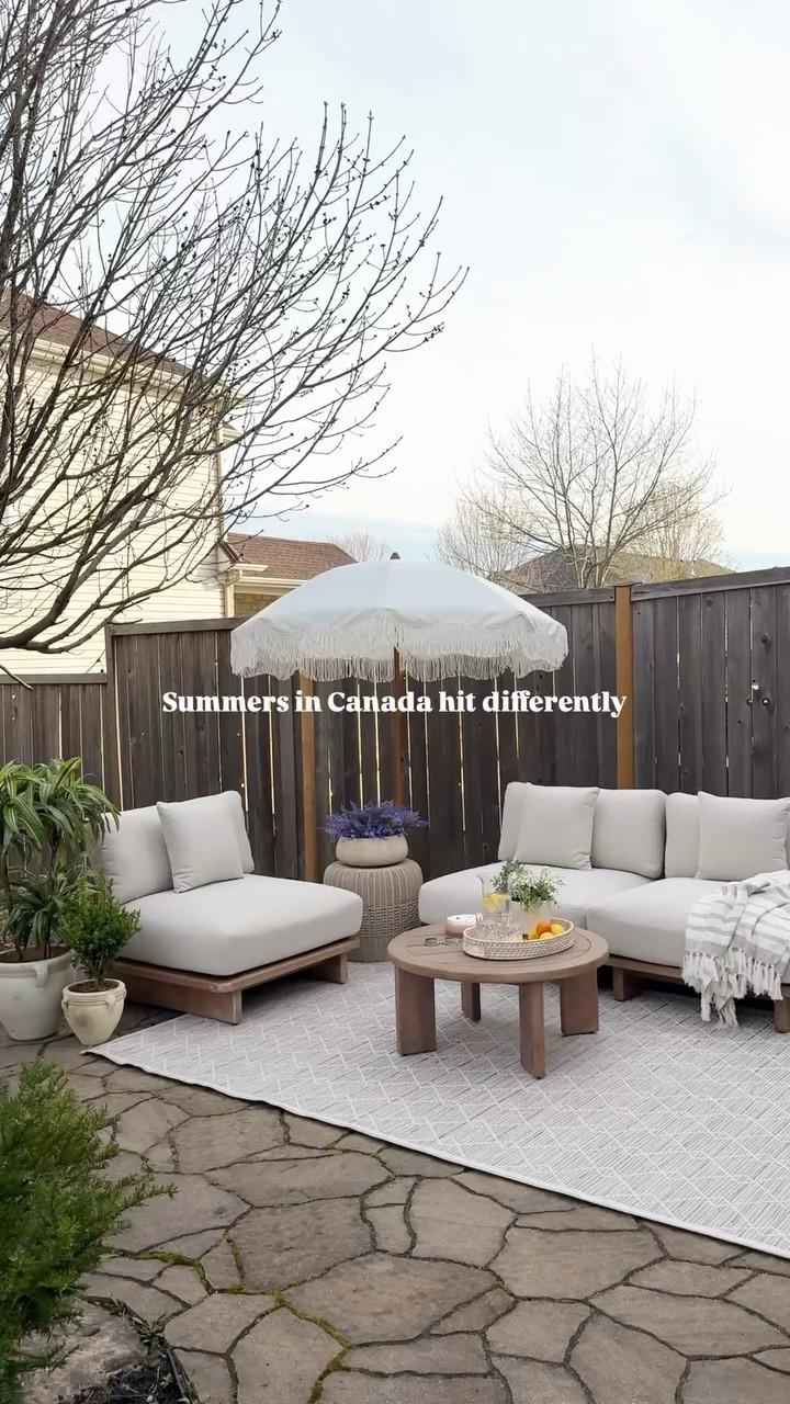 IYKYK! 🥶☀️😎
suddenly everyone’s outside, patios are packed, and there’s this collective energy you don’t see the rest of the year! 

Reminiscing last summer’s setup! Can’t wait to bring some life into our current backyard. 
Love our patio set from @article 

See anything you like - comment SUMMER and I will send you the links 💕

#canadiansummers #patioseason