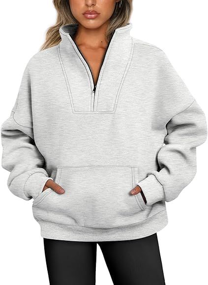 Trendy Queen Womens Half Zip Pullover Sweatshirts Quarter Zip Oversized Hoodies Sweaters Fall Out... | Amazon (CA)