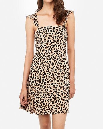 print square neck fit and flare dress | Express