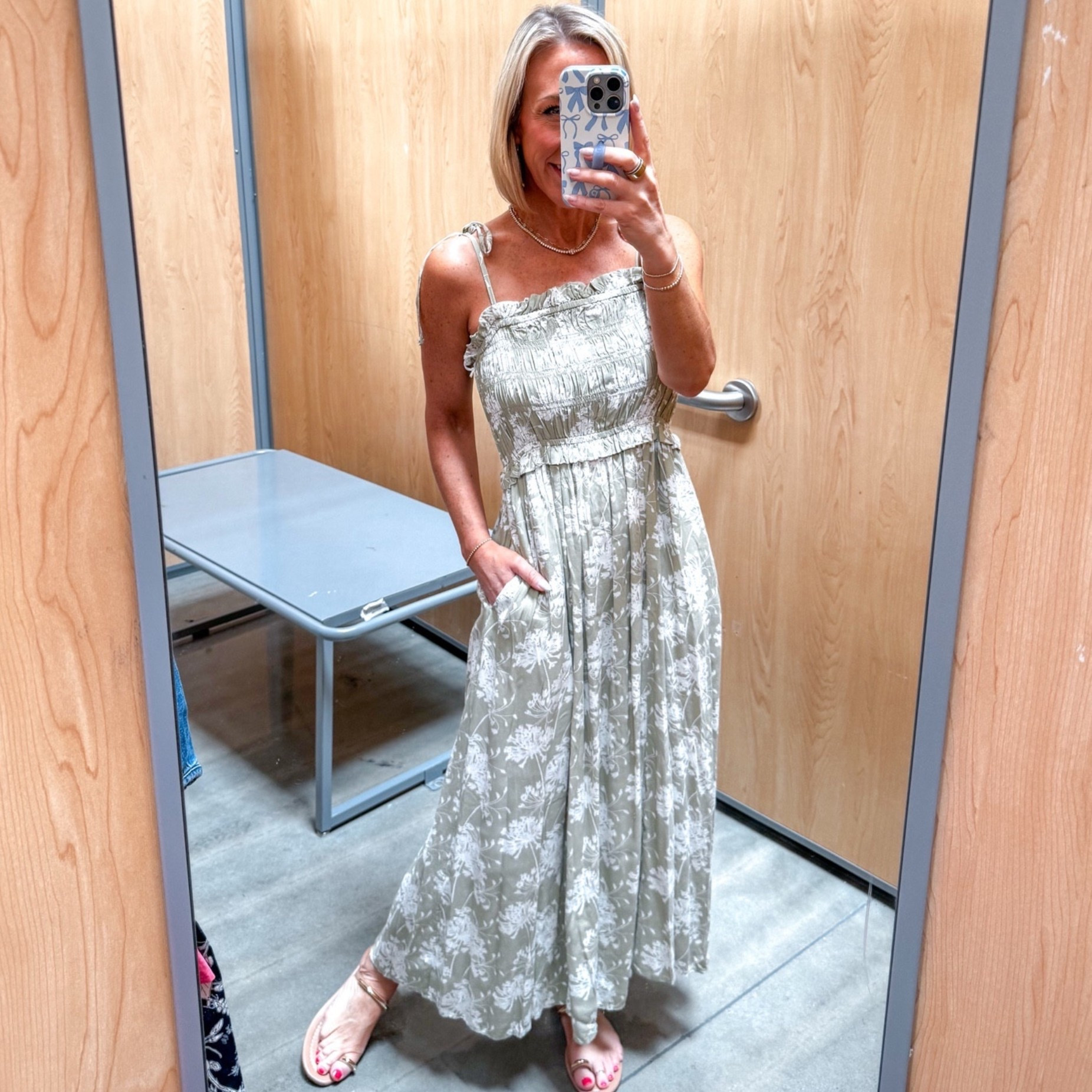 Walmart - in store try-on. Smocked Peplum Maxi Dress - size XS. $39. 2 colors. 

#LTKSeasonal#LTKOver40 

 