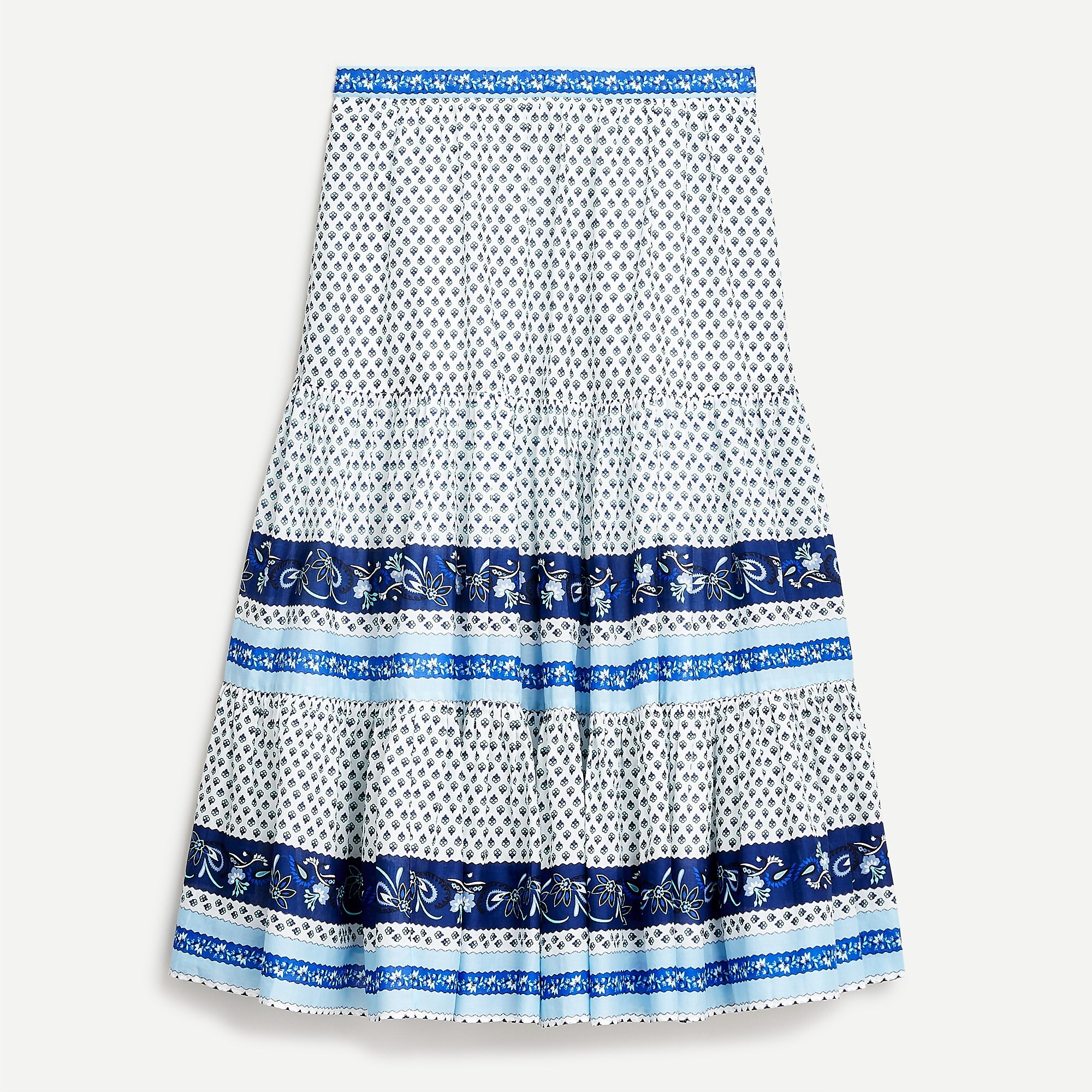Tiered skirt in blue ribbon block print | J. Crew US