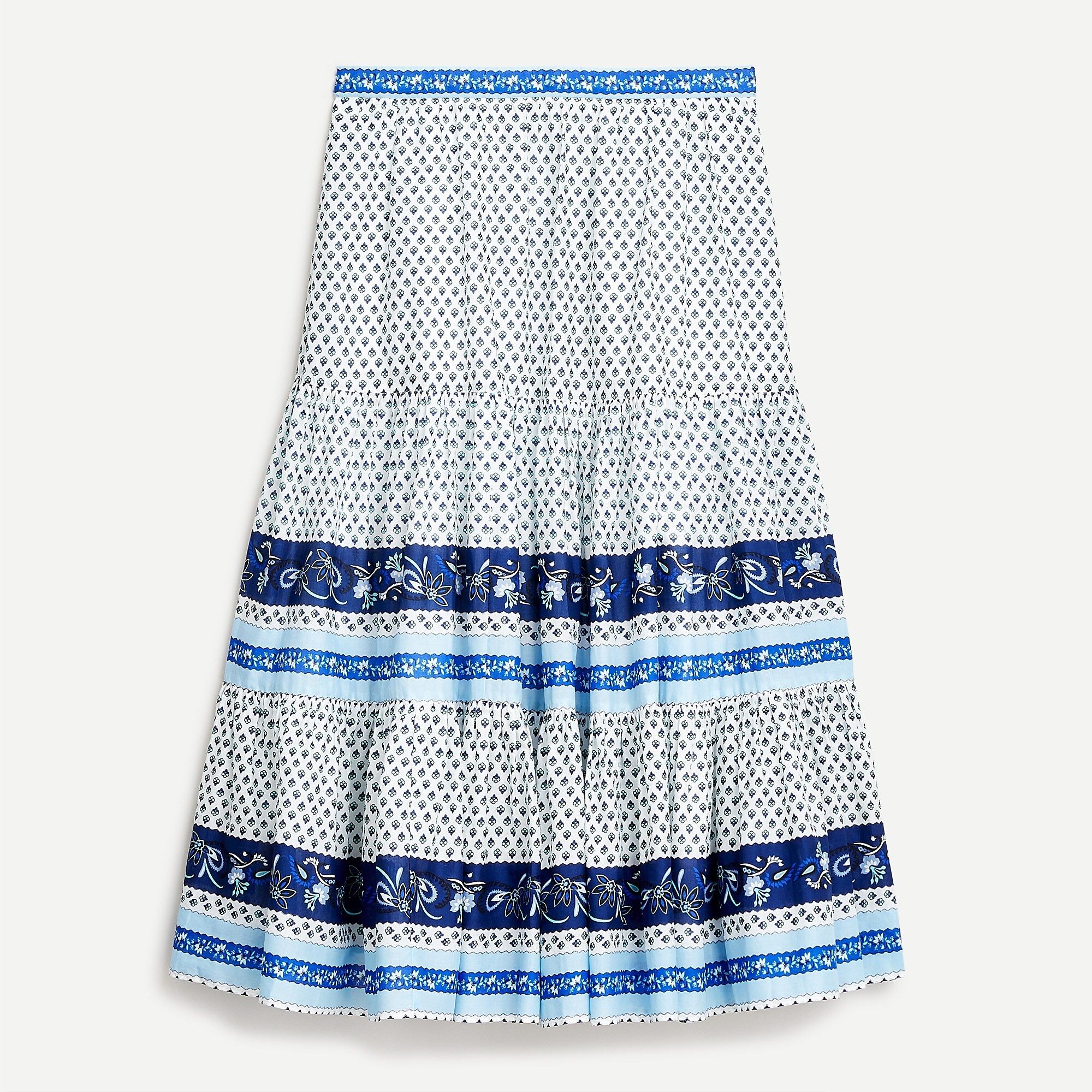 Tiered skirt in blue ribbon block print | J.Crew US