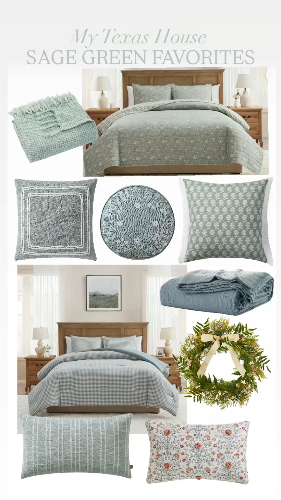 Sage green spring bedding and pillows 

#LTKHome #LTKSeasonal