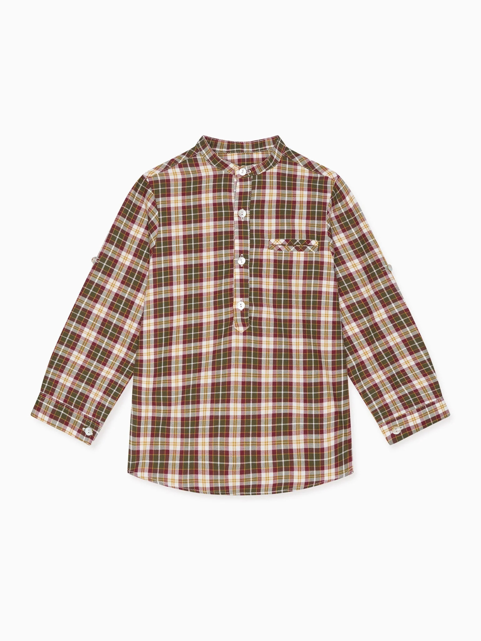 Olive Check Mateo Long Sleeve Boy Shirt | La Coqueta (US)