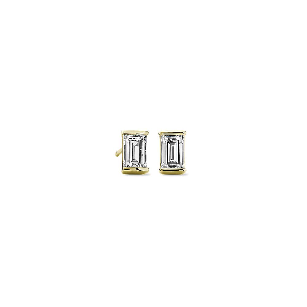 LIGHTBOX Lab-Grown Solitaire Diamond Baguette Stud Earrings in 14k Yellow Gold (3/4 ct. tw.)"" | Blue Nile