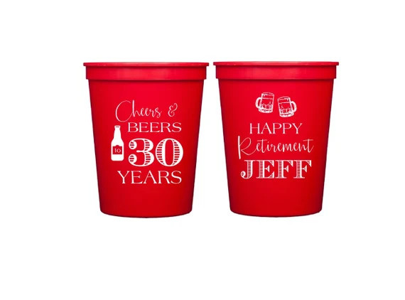 Retirement party cups, Customized Stadium Cups, Retirement cups, Cheers & Beers to 30 Years Stadi... | Etsy (US)