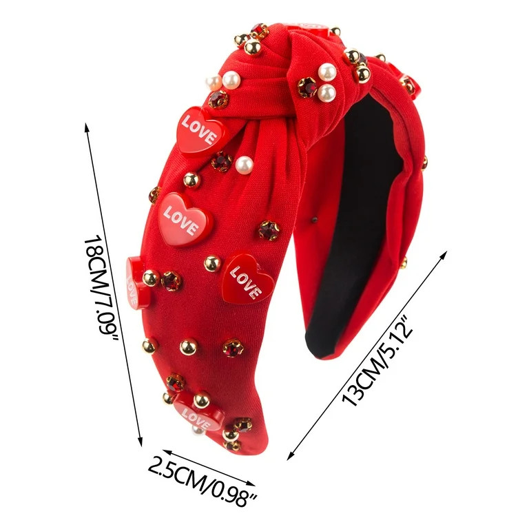 Valentine’s Day Headband for Women Love Heart Headband Jeweled Crystal Rhinestone Knotted Headb... | Walmart (US)