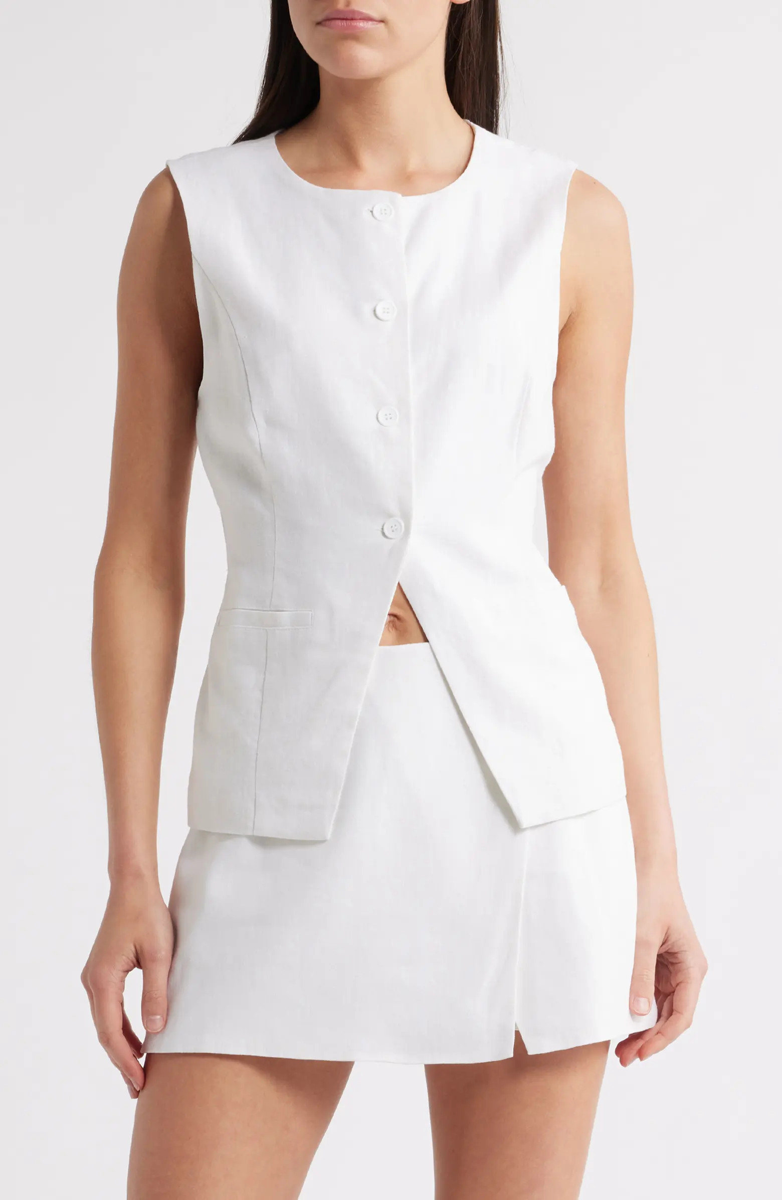 Steve Madden Wesley Linen Blend Button-Up Vest | Nordstrom | Nordstrom