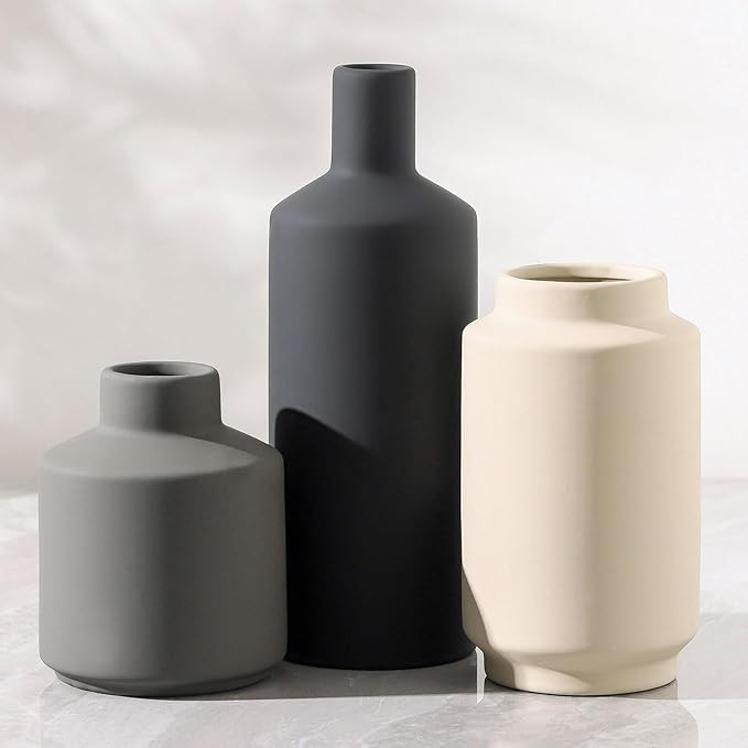 Ceramic Vase Set of 3, Modern Decorative Vases for Home Decor, Small Flower Pottery Vase Sets, Bo... | Amazon (US)