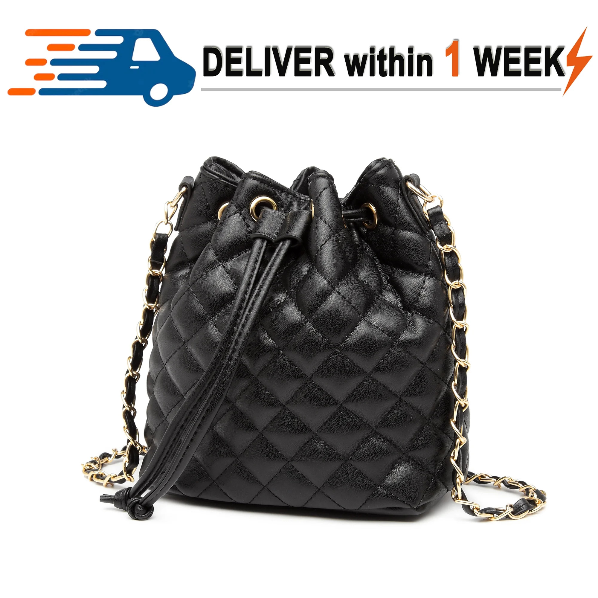 Poppy Women's Vegan Leather Quilted Crossbody Shoulder Purse Drawstring Bucket Bag Messenger Bag ... | Walmart (US)