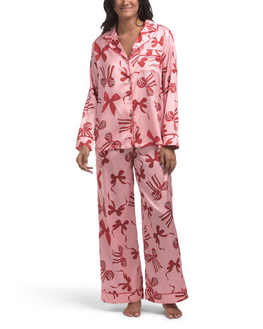 2pc Satin Bow Pajama Set | TJ Maxx