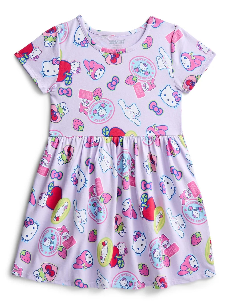 Hello Kitty and Friends Girls' Allover Print Dress with Short Sleeves, Sizes 4-12 | Walmart (US)