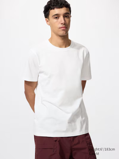 100% Supima Cotton Crew Neck T-ShirtColour: 00 WHITEXXSXSSMLXLXXL3XLSize: Men SRecommended size: ... | UNIQLO (UK)