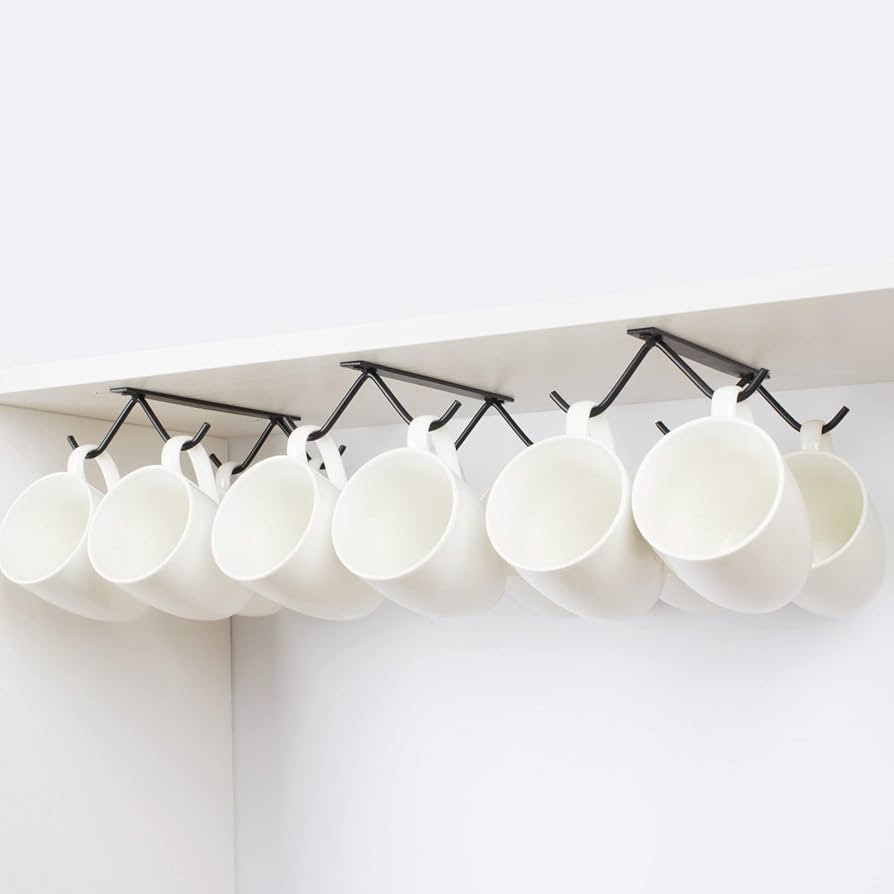 Cabinet Hook Mug Holder - Hanging Coffee Cup Rack for Kitchen, Under Cabinets Metal Hangers Organ... | Amazon (US)