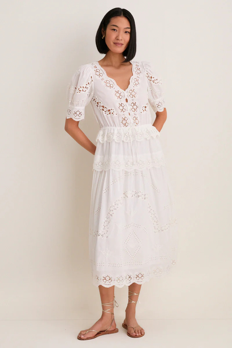 Cream Sofia Embroidery Puff Sleeve Dress | Tuckernuck (US)