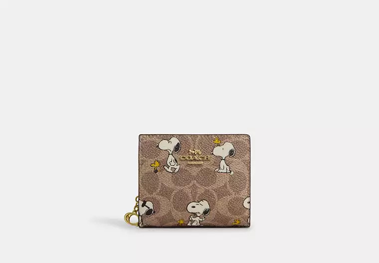 Coach X Peanuts Snap Wallet In Signature Canvas With Snoopy Print | Coach Outlet US