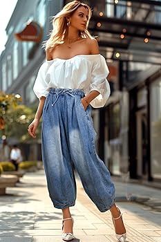 UQJE Women's Wide Leg Baggy Jeans Plus Size Loose Elastic Waist Denim Pants with Deep Pockets Lig... | Amazon (US)