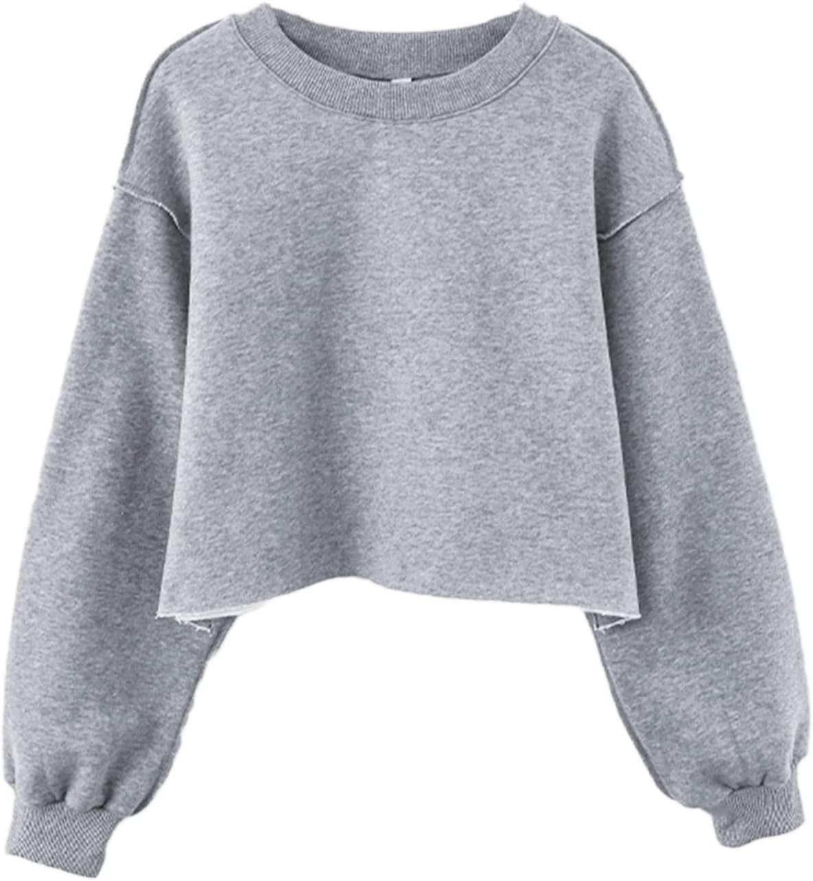 Amazhiyu Women's Fleece Raw Cut Cropped Sweatshirt | Amazon (US)