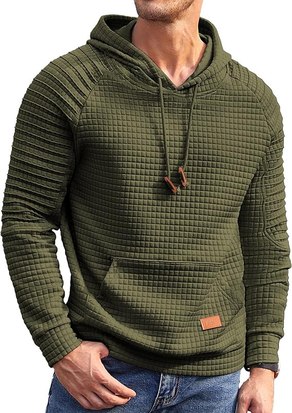 COOFANDY Mens Hoodies Pullover Casaul Long Sleeve Drawstring Waffle Knit Hooded Sweatshirt with K... | Amazon (US)