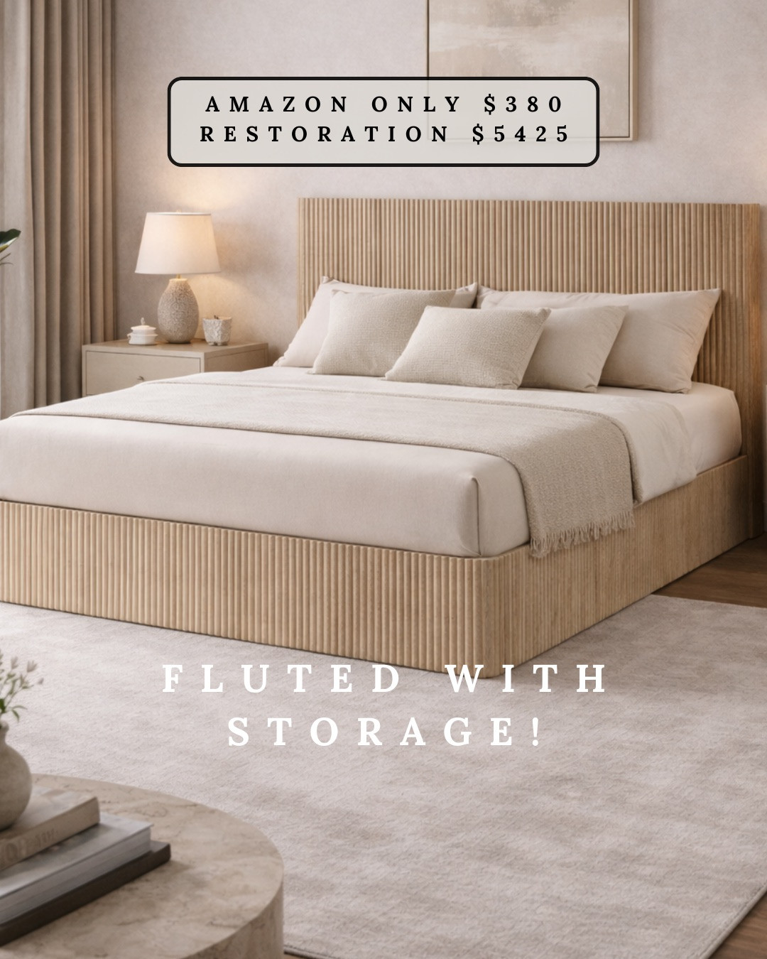 FLUTED BED FRAME WITH STORAGE — DESIGNER LOOK FOR LESS! This bed is stunning in person. The fluted detailing gives it that high-end, custom look, and the hidden storage is such a win for extra linens and blankets. It feels substantial, elevated, and honestly looks just as good as the Restoration version for a fraction of the price. One of my favorite Amazon furniture finds.

#Amazon #TheHillaryStyle #DesignerLookForLess #FlutedBed #StorageBed #NeutralBedroom #ModernOrganicHome #BedroomInspo #AffordableLuxury 

 #LTKU #LTKOver40 #LTKHome