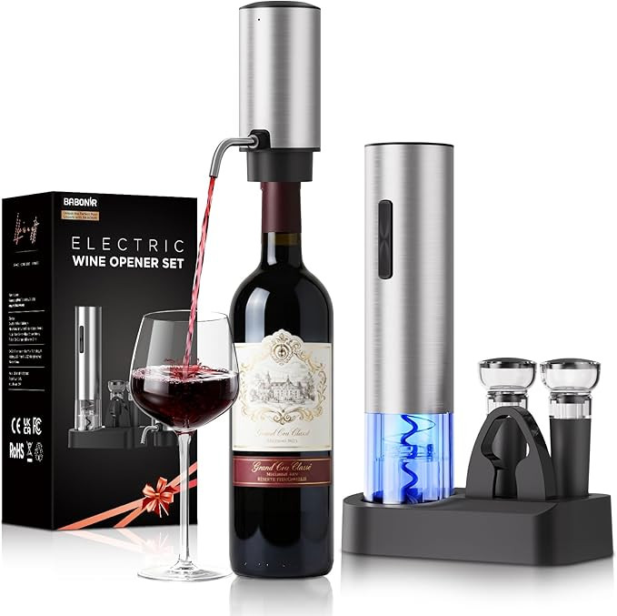 7-in-1 Electric Wine Opener Gift Set, Stainless Steel Automatic Corkscrew with Automatic Aerator ... | Amazon (US)
